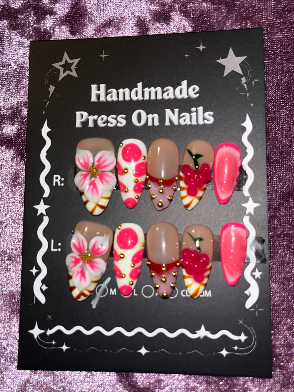 Handmade Pink Floral & Nude Press-On Nails